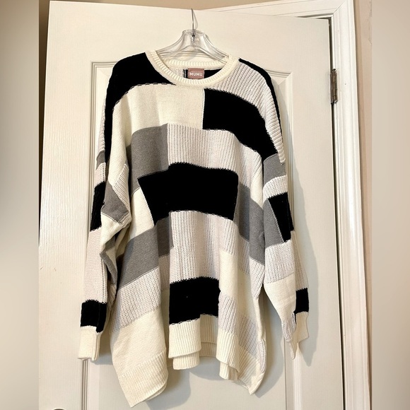 Show Me Your Mumu Size 3X Ember Patchwork Knit Tunic Sweater Cream Black Gray - Picture 5 of 11